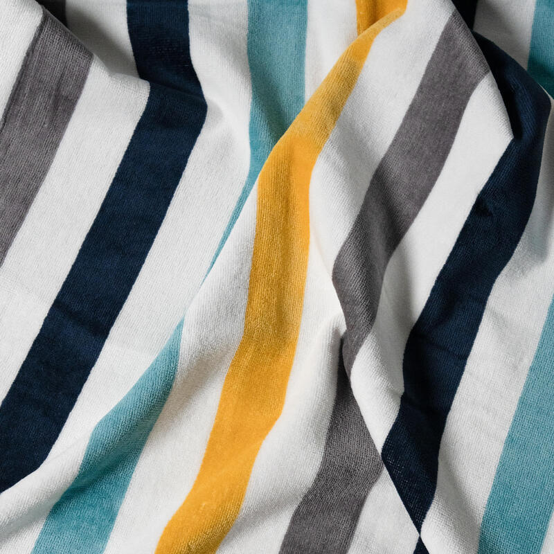 Toalha Praia 86x170 Algodão BCI - Riscas Cinza Azul e Amarelo