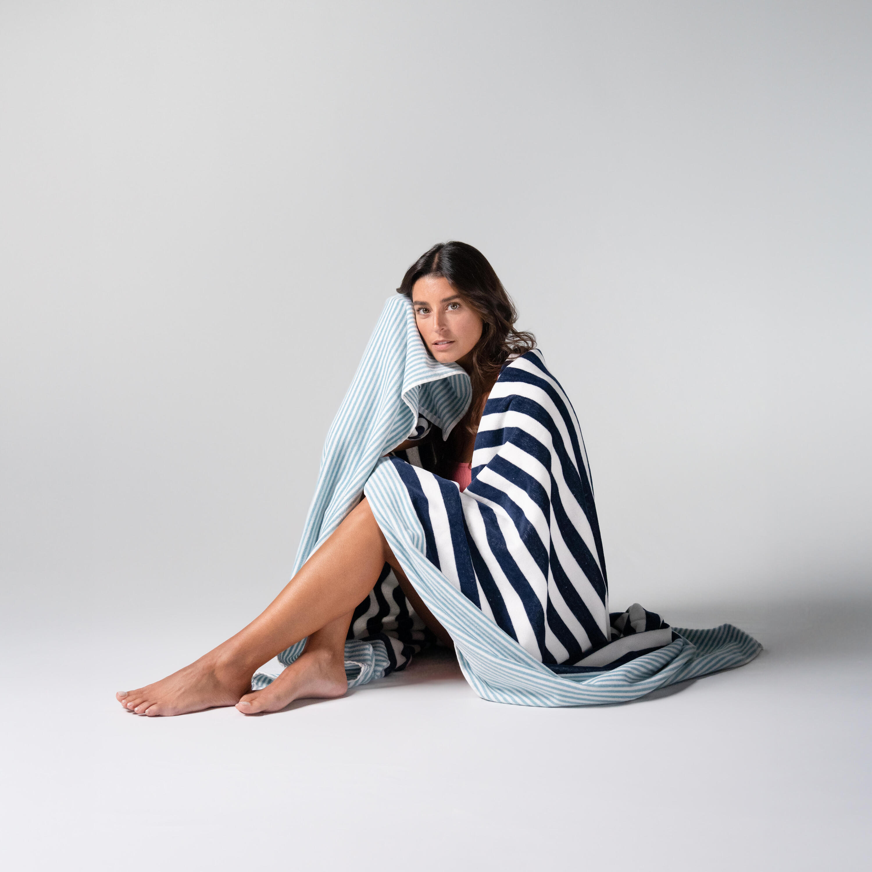 Toalha Praia 140x190 Algodão BCI - Riscas Verde, Azul e Branco 10/10