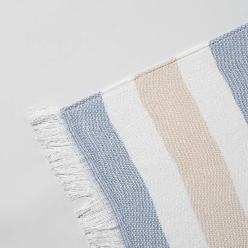 Toalha Fouta 86x170 Algodão BCI - Riscas Azul Bege e Branco