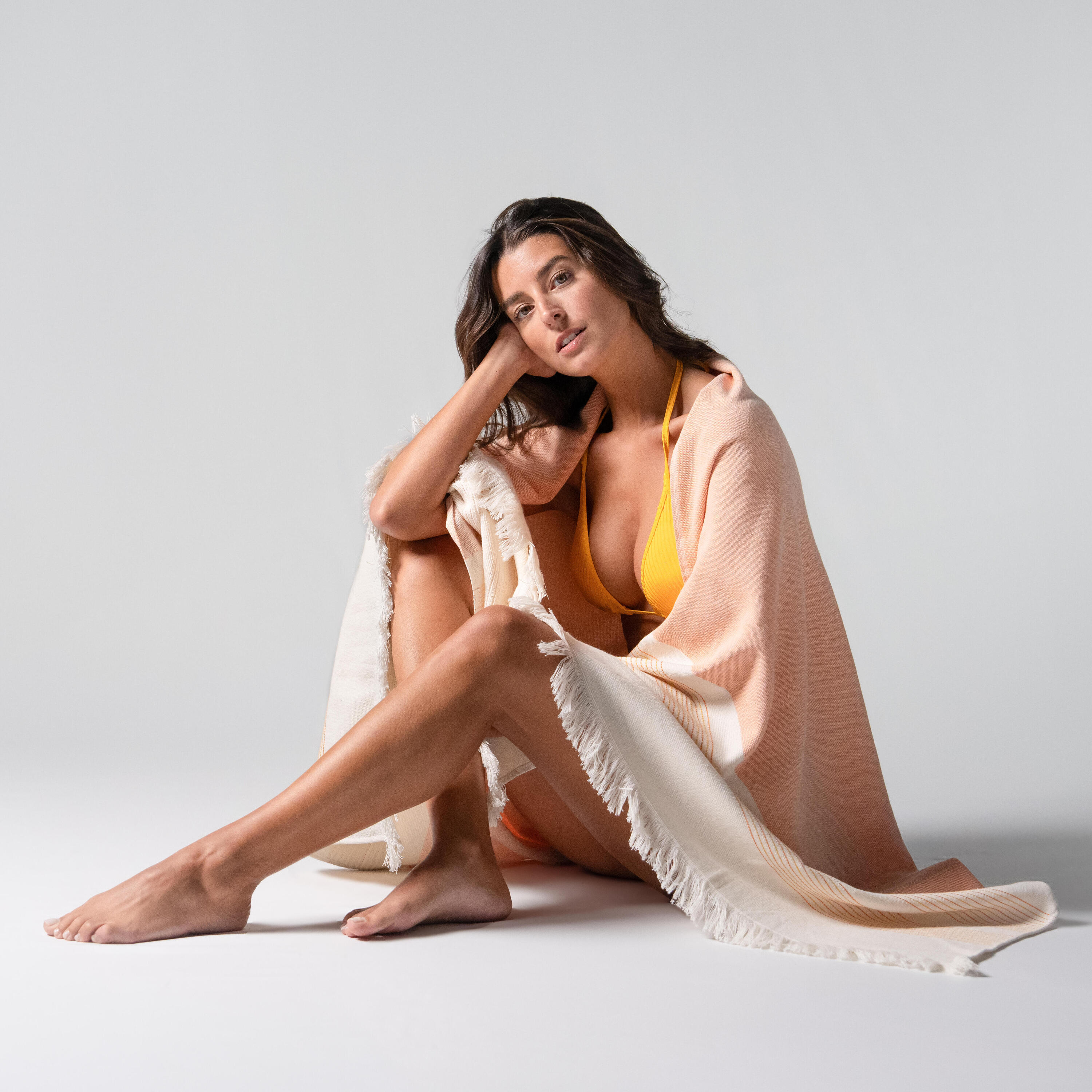 Toalha Fouta 86x170 Algodão BCI - Riscas Salmão 6/7