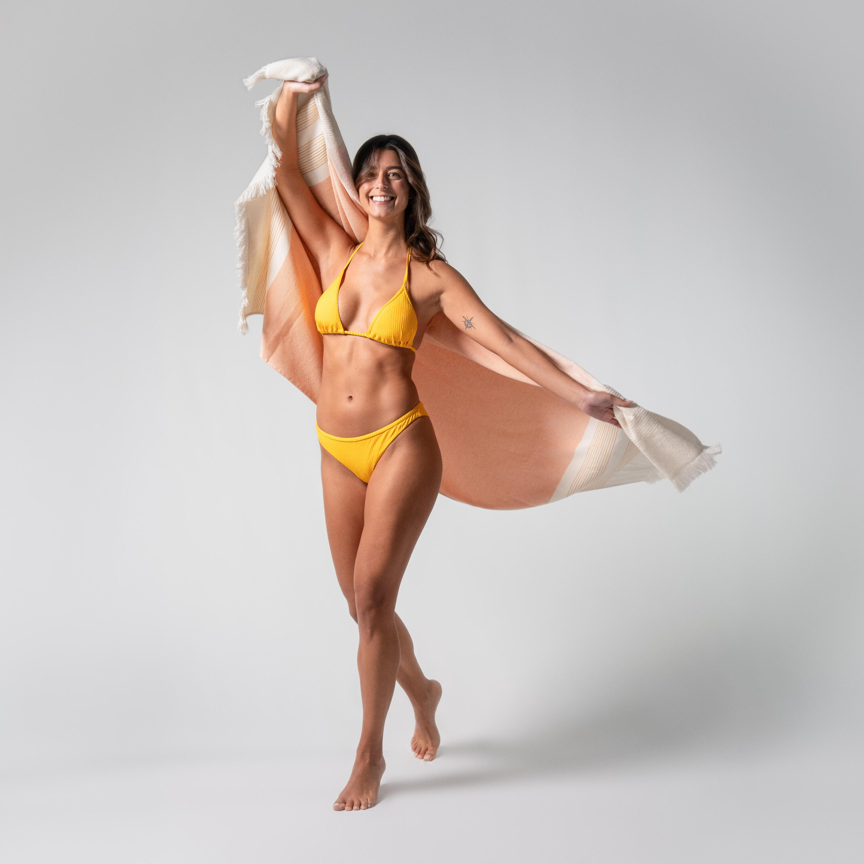 Toalha Fouta 86x170 Algodão BCI - Riscas Salmão 5/7