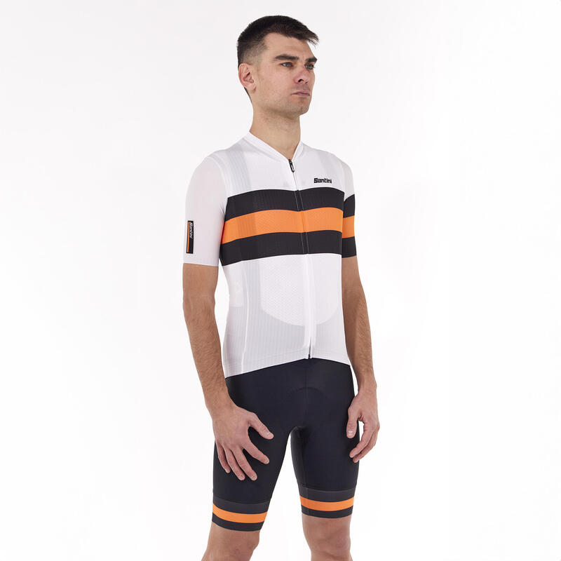 Maglia Ciclismo Uomo Santini Race Bianca Arancione Nera Slim Fit