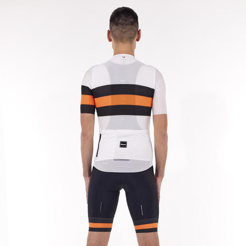 Maglia Ciclismo Uomo Santini Race Bianca Arancione Nera Slim Fit