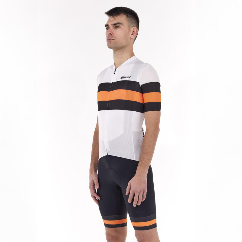 Maglia Ciclismo Uomo Santini Race Bianca Arancione Nera Slim Fit