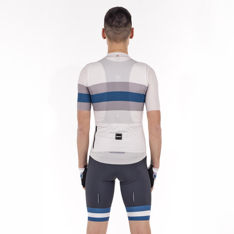 Maglia Ciclismo Uomo Santini Race Bianca Grigio Blu Slim Fit