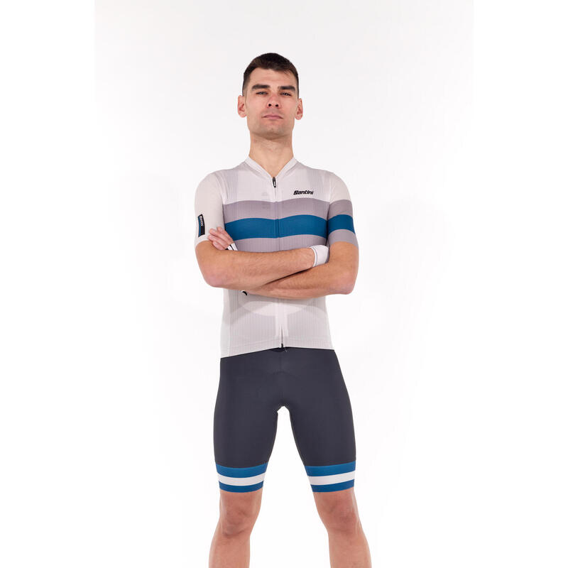 Maglia Ciclismo Uomo Santini Race Bianca Grigio Blu Slim Fit