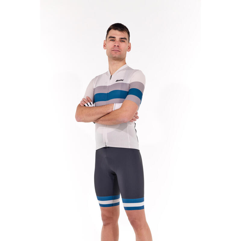 Maglia Ciclismo Uomo Santini Race Bianca Grigio Blu Slim Fit