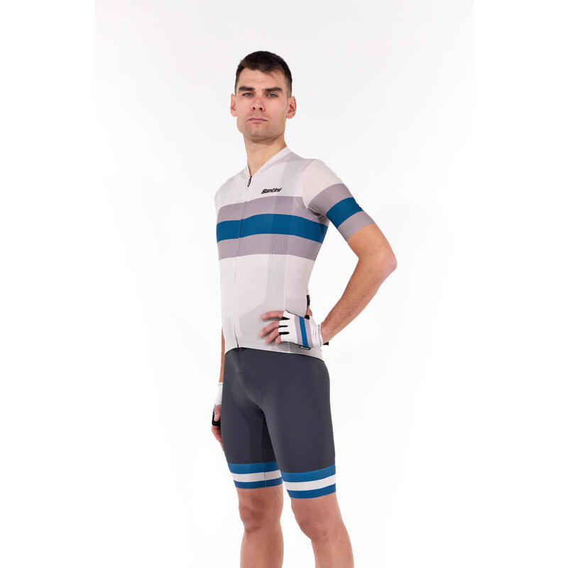 Maglia Ciclismo Uomo Santini Race Bianca Grigio Blu Slim Fit