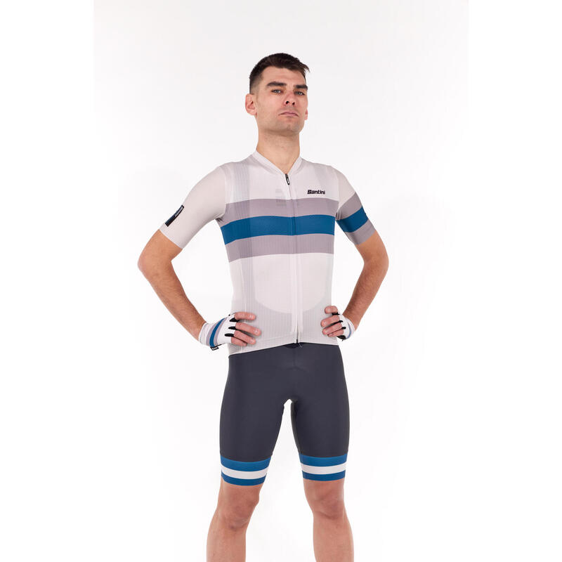 Maglia Ciclismo Uomo Santini Race Bianca Grigio Blu Slim Fit