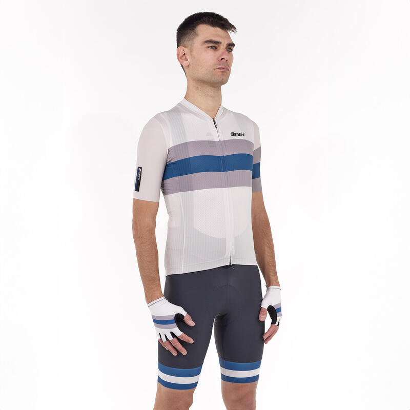 Maglia Ciclismo Uomo Santini Race Bianca Grigio Blu Slim Fit