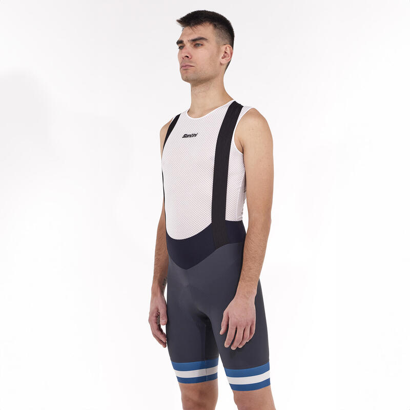 Salopette Ciclismo Estiva Santini Uomo Race Grigio Blu Fondello Endurance C3