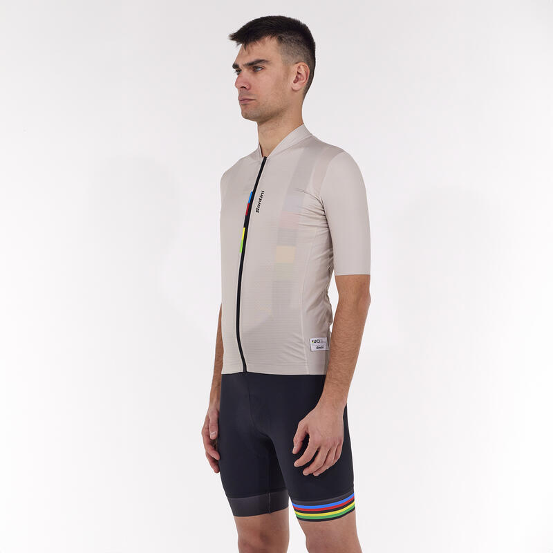 Maglia Ciclismo Uomo Santini Color Cappuccino UCI Rainbow