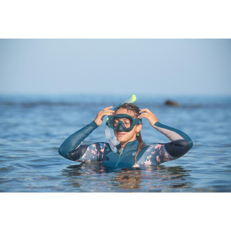 Kit snorkeling adulto 100 COMFORT DRY TOP maschera boccaglio verde