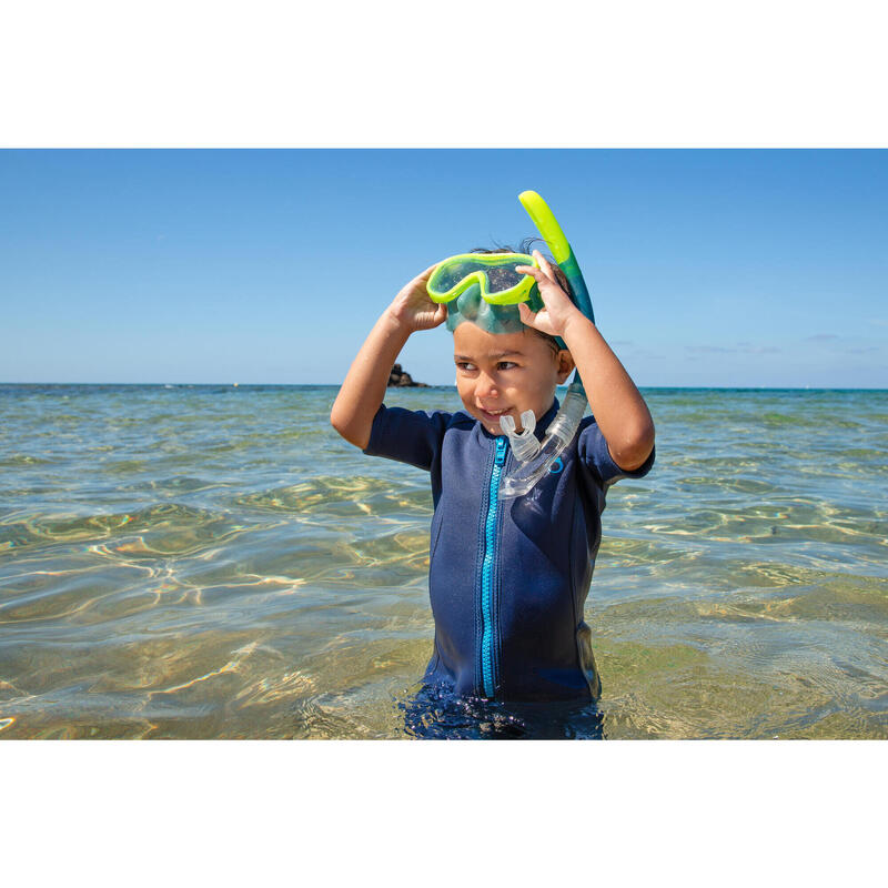 Kit Snorkel Buceo Niños Máscara + Tubo Snorkel Válvula Verde Fluorescente