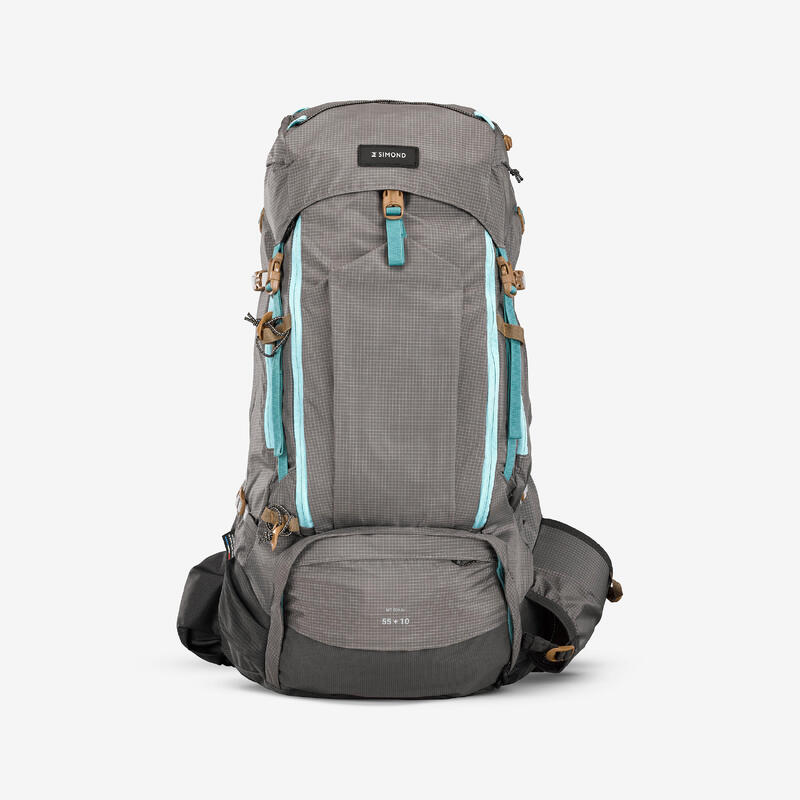 Rucsac Trekking la munte cu husă ploaie MT500 Air 55+10L Gri Damă