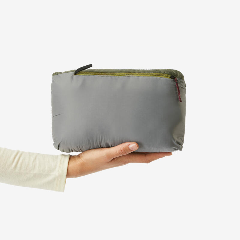 Doudoune de trek à capuche synthétique femme, MT100 khaki