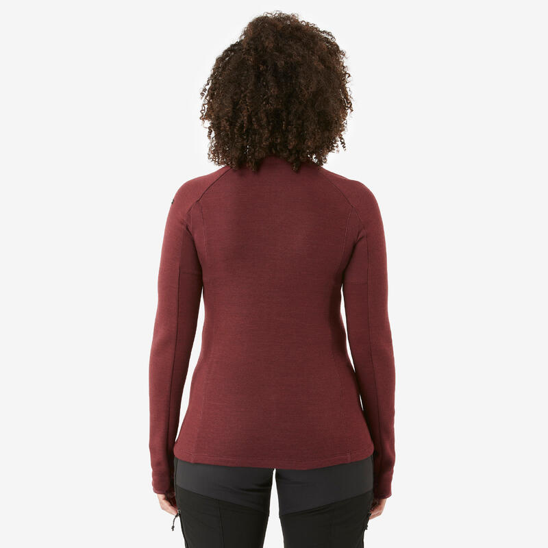 T-shirt trekking lana merinos donna MT900 WOOL maniche lunghe bordeaux