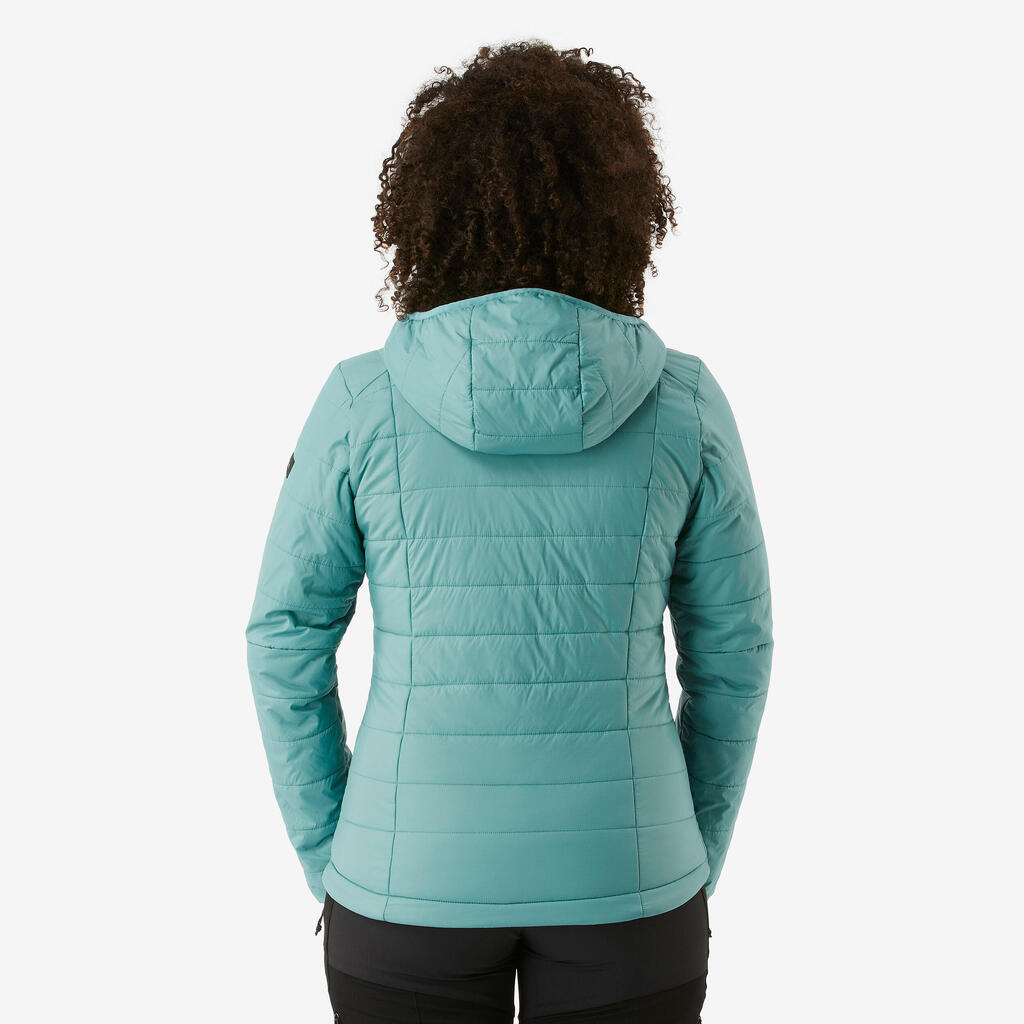 Siltināta sieviešu kalnu trekinga jaka ar kapuci “MT100”, līdz -5 °C