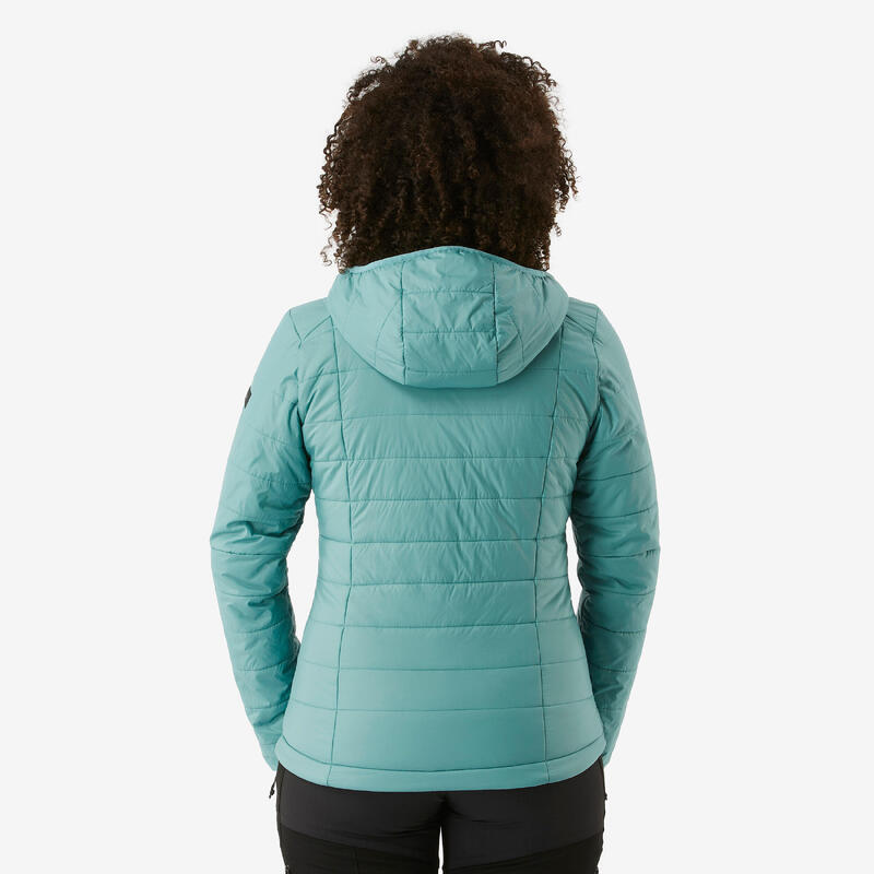 Doudoune de trek à capuche synthétique femme, MT100 bleu