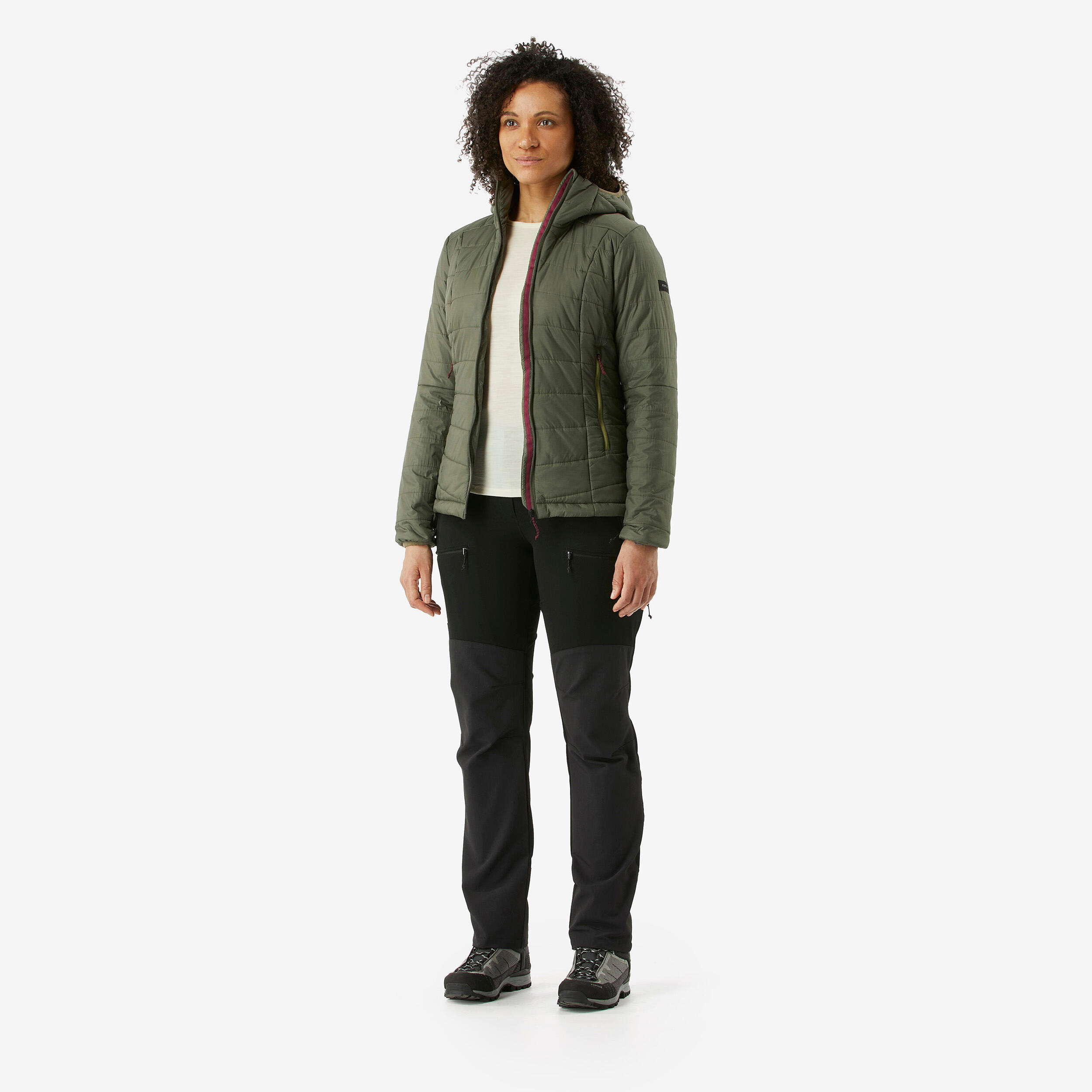 Doudoune de trek à capuche synthétique femme, MT100 khaki 4/6