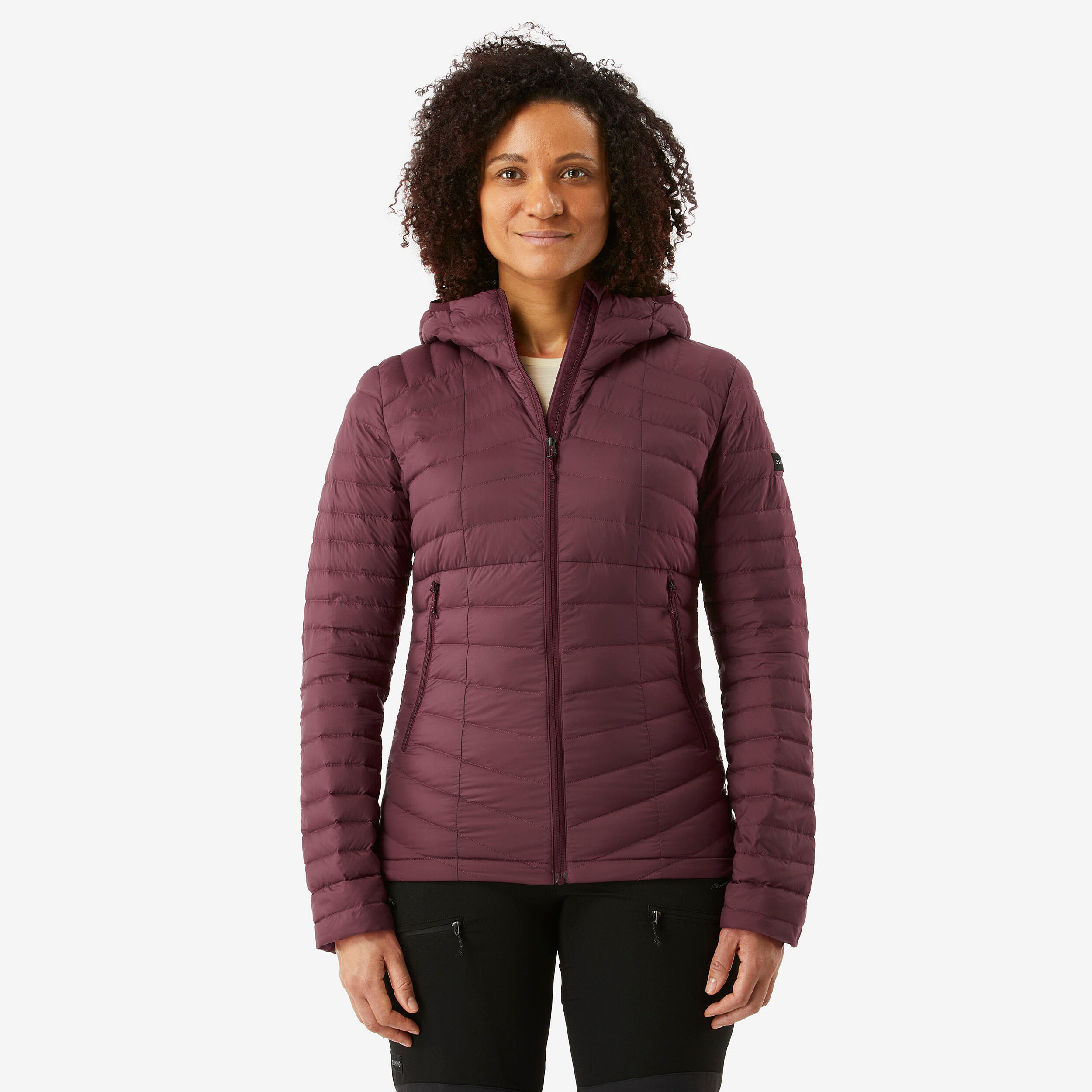 Women s Mountain Trekking Down Jacket with Hood MT100 5 C Burgundy