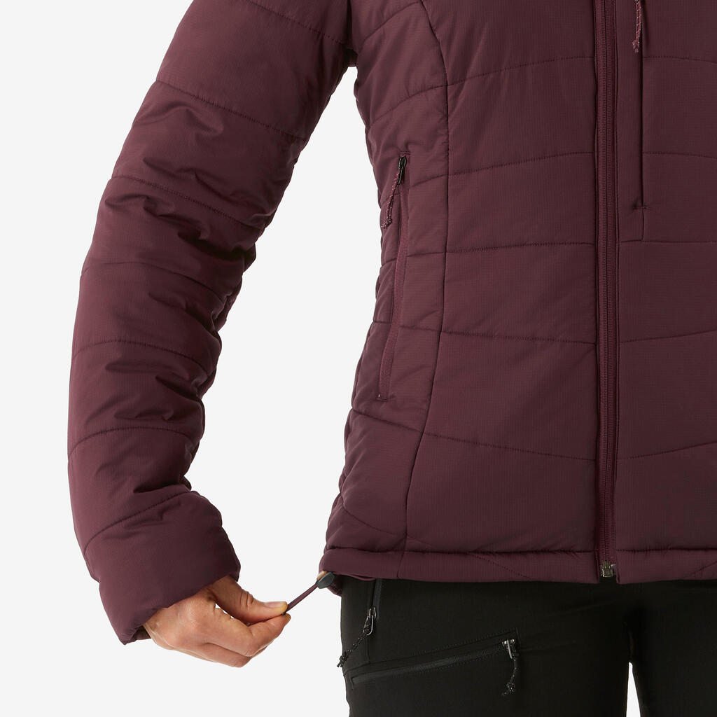 Women's Trekking Padded Jacket with Hood - Comfort -10° - TREK 500 - Bordeaux