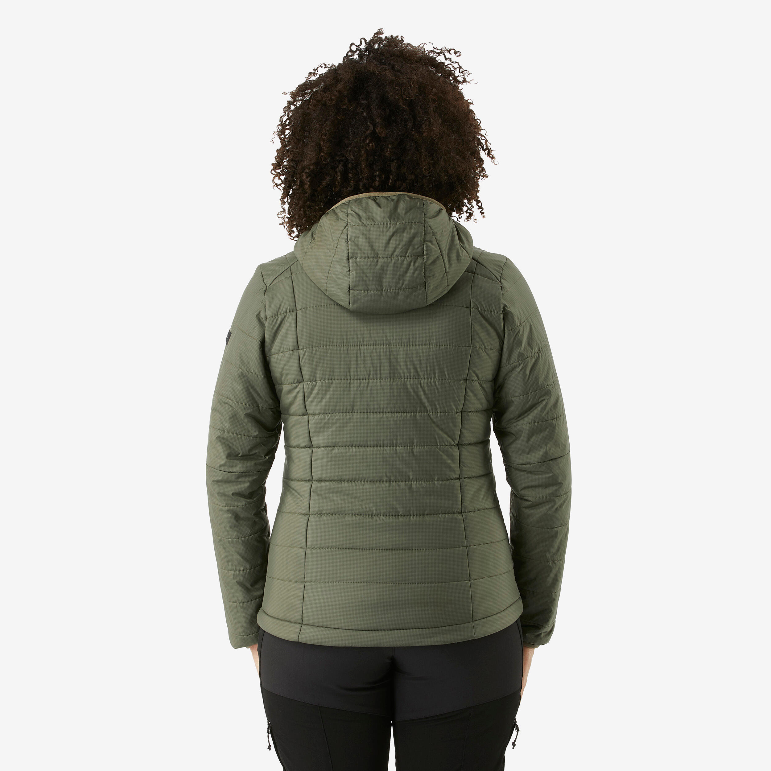 Doudoune de trek à capuche synthétique femme, MT100 khaki 3/6