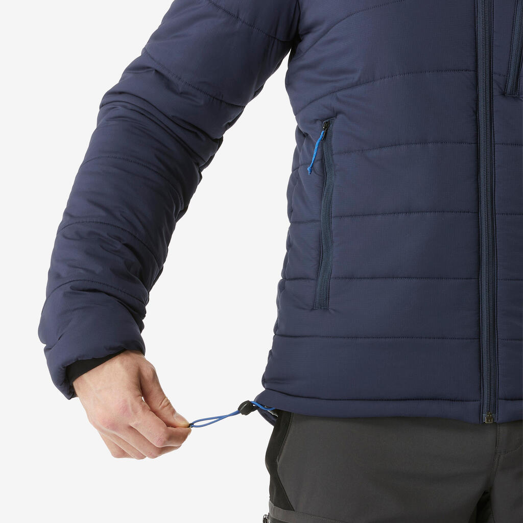 Men's Synthetic Mountain Trekking Padded Jacket - TREK 500 with hood -10°C Navy