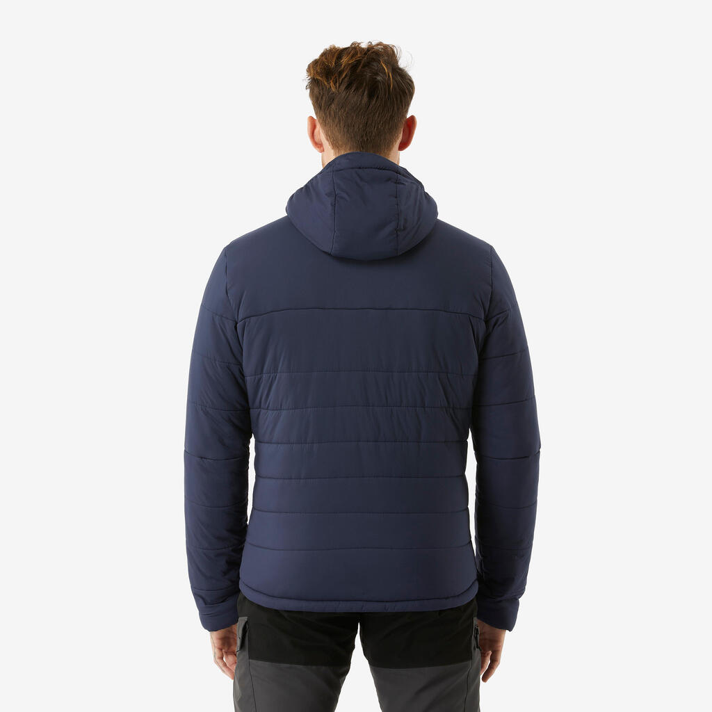 Men's Synthetic Mountain Trekking Padded Jacket - TREK 500 with hood -10°C Navy