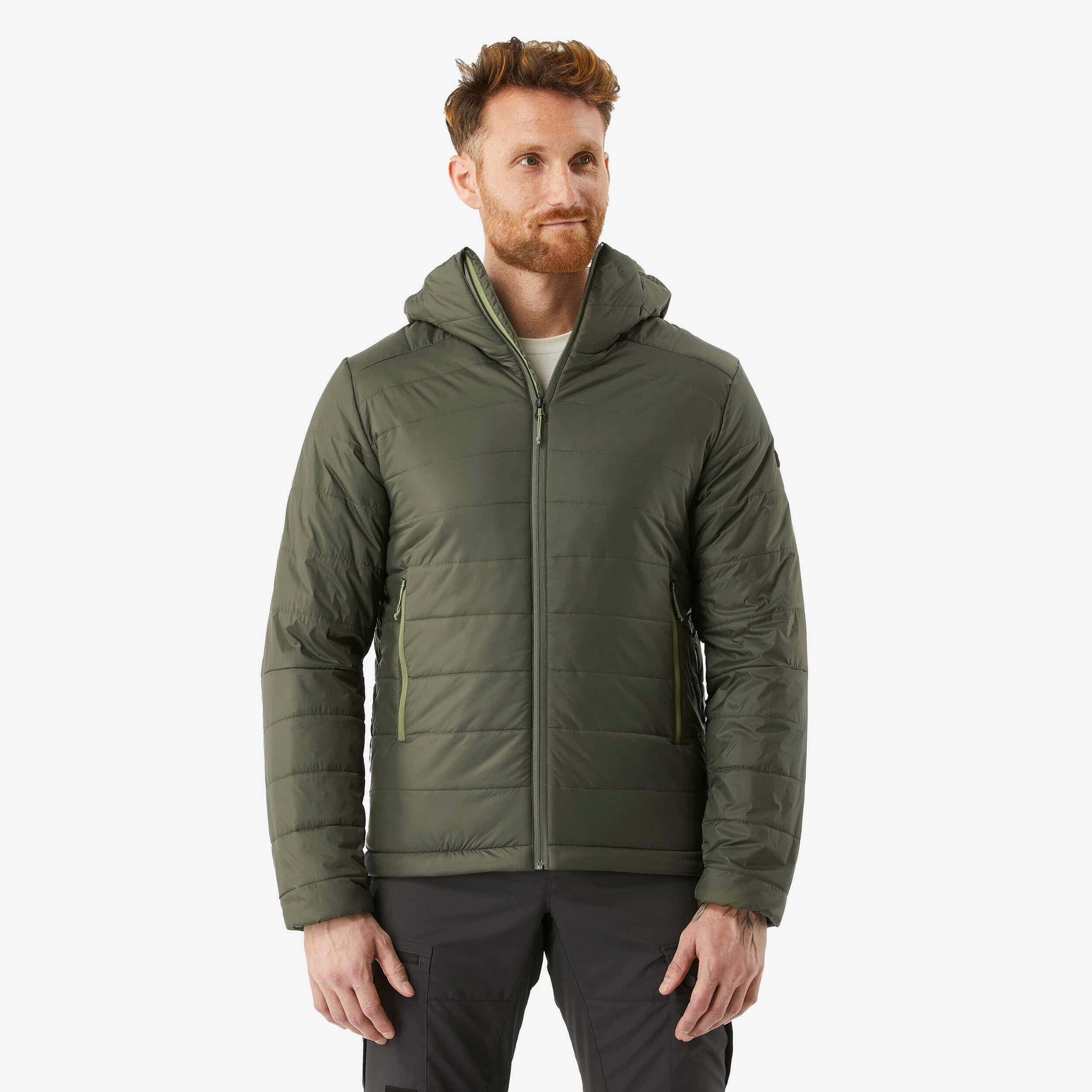 Men Packable Puffer Jacket for Trekking - MT100 -5°C Khaki -  1