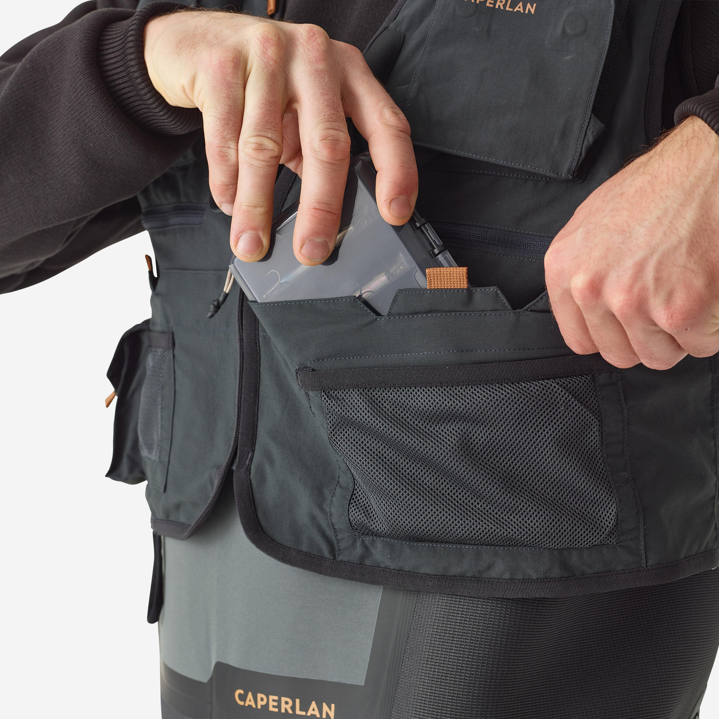 Fishing Wading Vest - FV 500 WD Grey - CAPERLAN