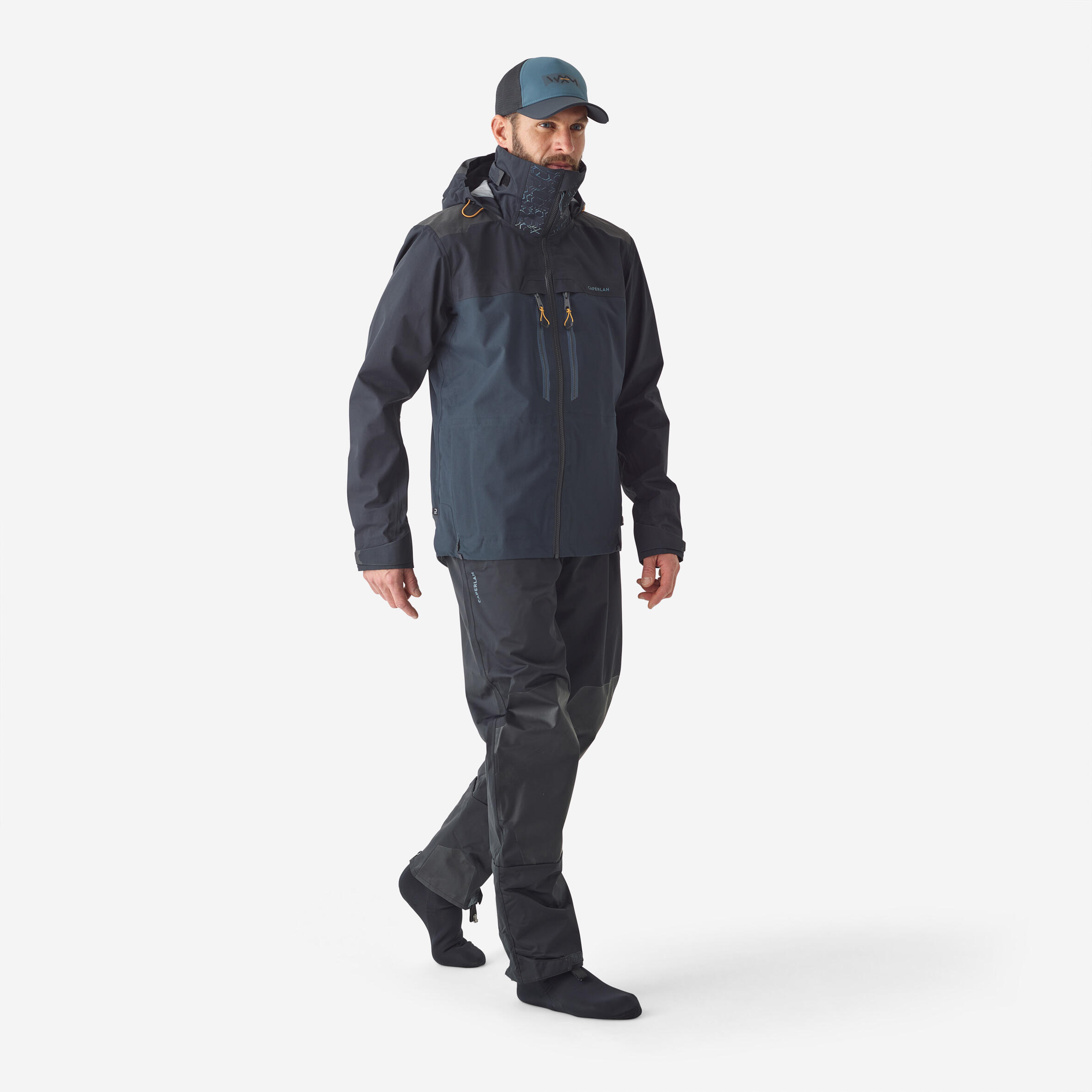 Waterproof Fishing Jacket - 900 blue - graphite black, graphite grey -  Caperlan - Decathlon