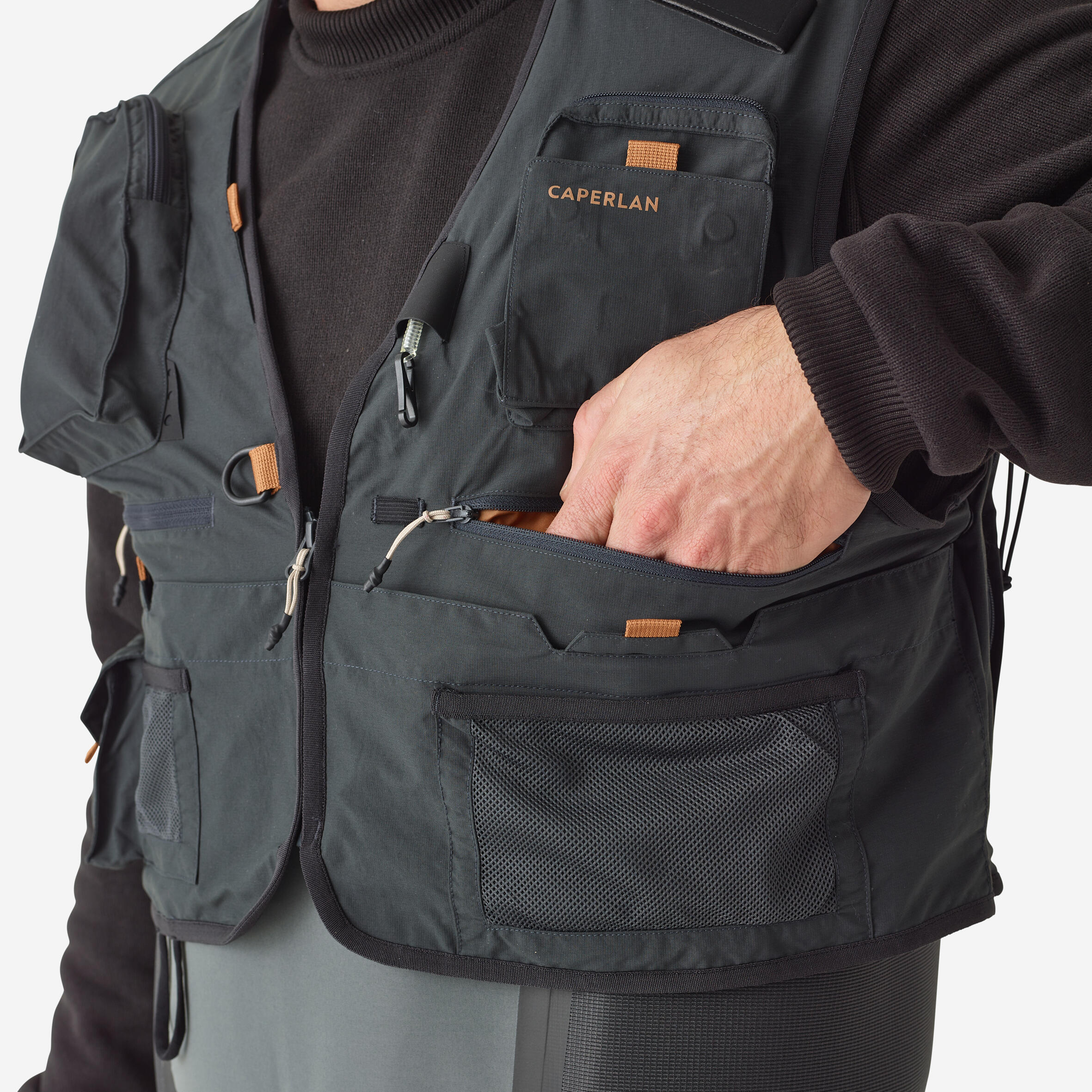 Fishing Wading Vest - FV 500 WD Grey - CAPERLAN