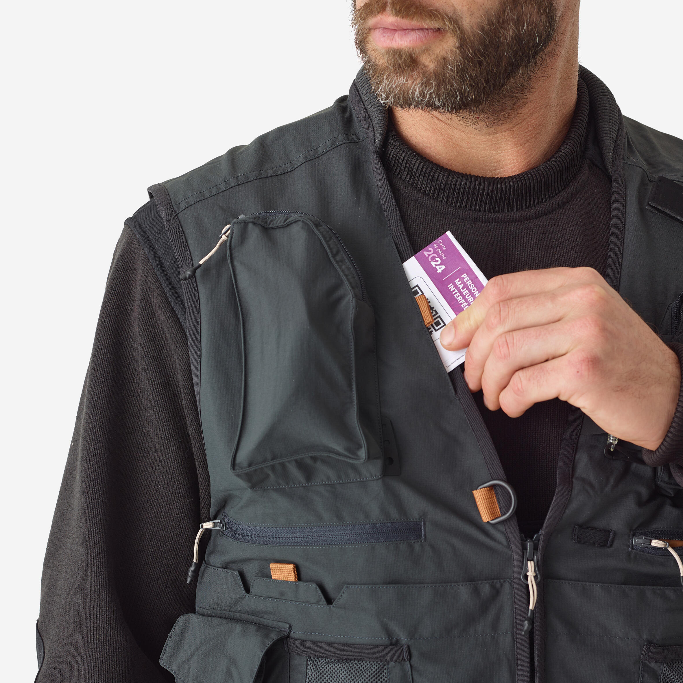 Fishing Wading Vest - FV 500 WD Grey - CAPERLAN