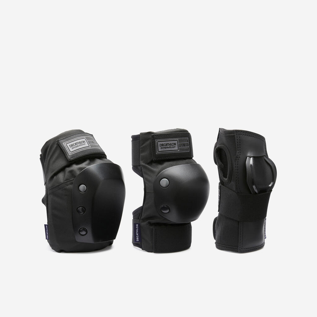Täiskasvanute 3-osaline rulakaitsmete komplekt Decathlon Pad500, must