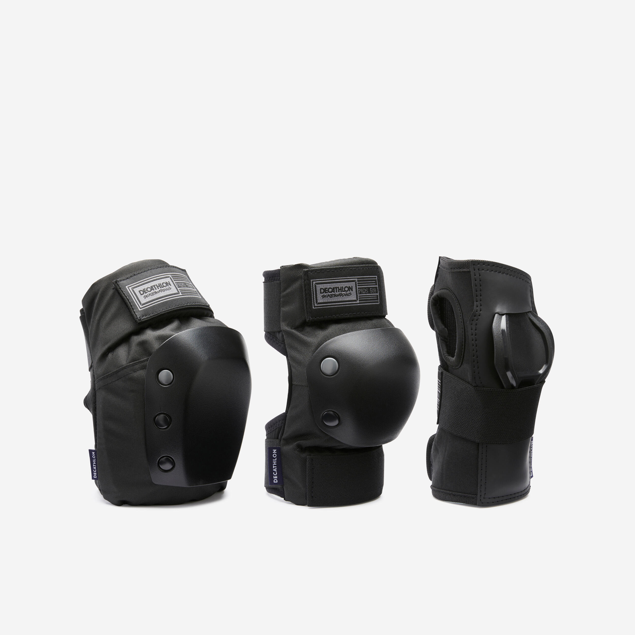 DECATHLON Set van 3 zwarte beschermers voor skateboarden volwassenen set Pad 500
