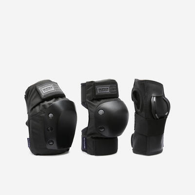 Set van 3 zwarte beschermers voor skateboarden volwassenen set pad 500