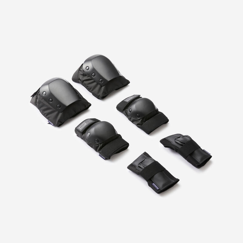 Set 3 protections noires de skateboard pour adultes decathlon pad500