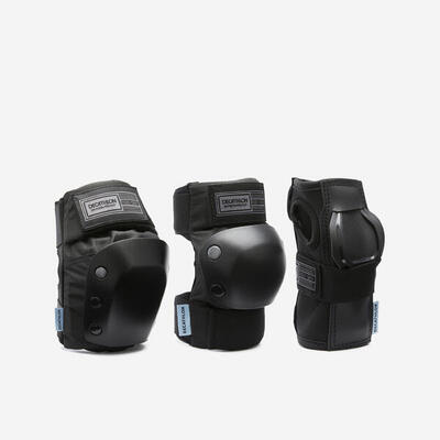Set van 3 zwarte beschermers voor skateboarden kinderen set pads 500