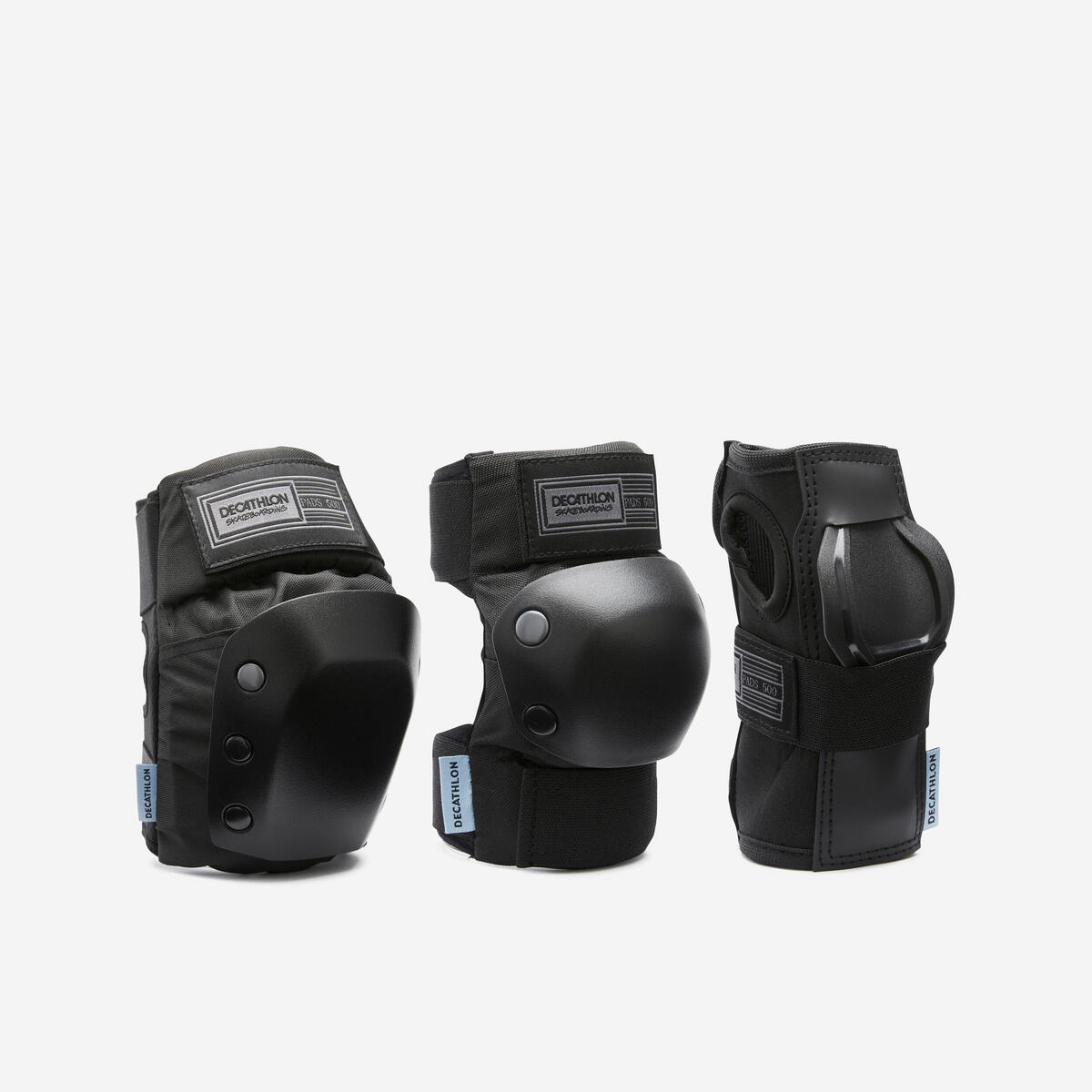 SET 3 PROTECTIONS NOIRES DE SKATEBOARD POUR ENFANTS DECATHLON PAD500
