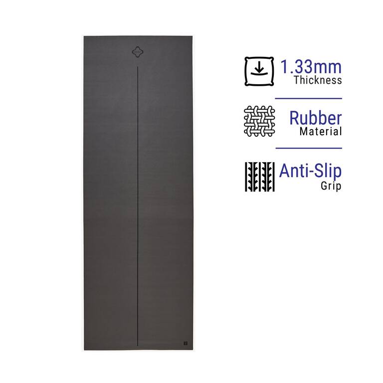 Yoga Mat, Foldable for Travel, 1.3 mm thick, 180 x 62 cm, Rubber - Grey