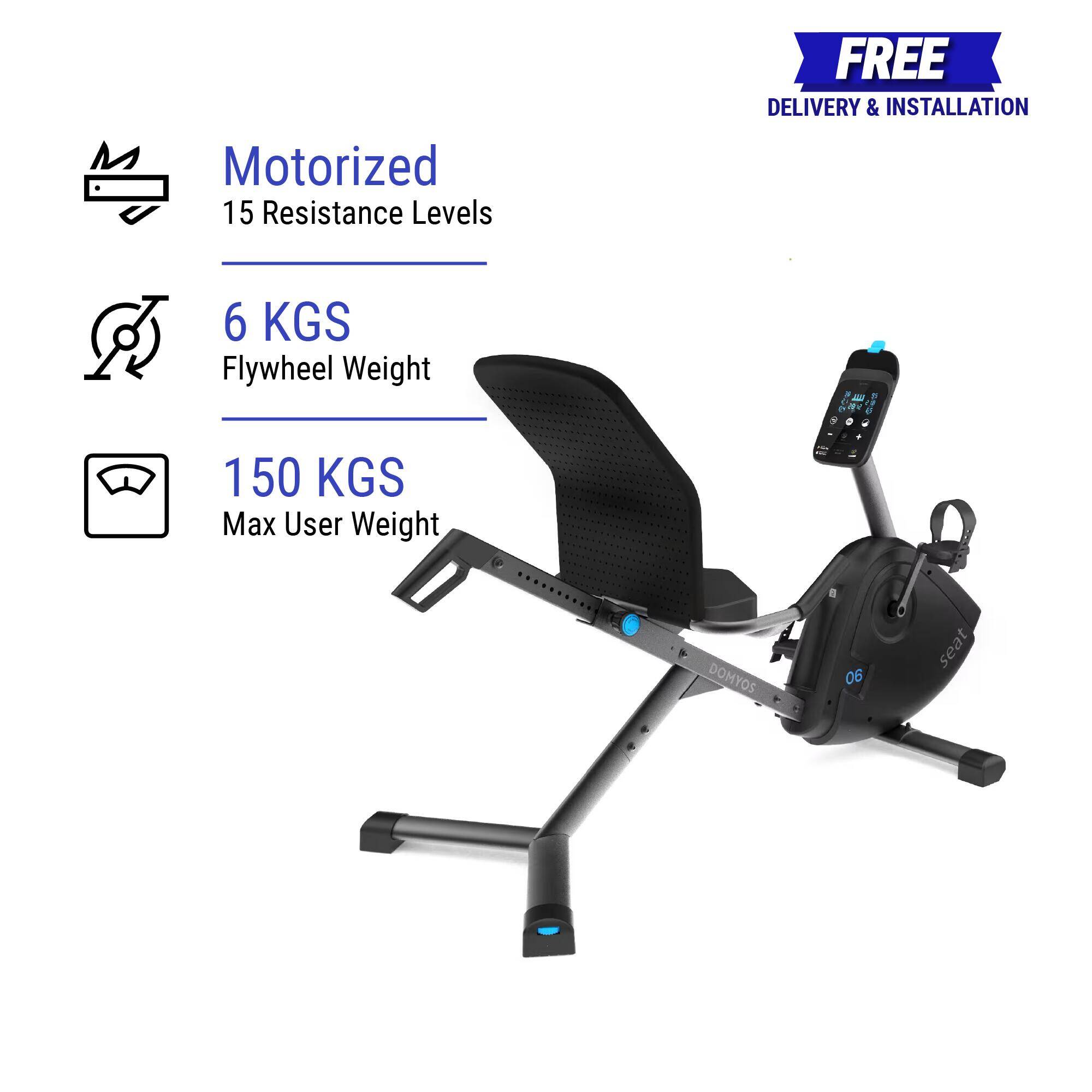 Motorized Exercise Bike with 15 Resistance Level, Supports upto 150Kg - Black