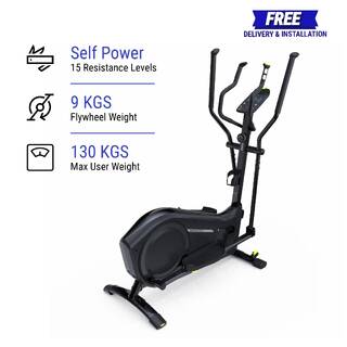 Elliptical with 9kg Flywheel, Smart, Self-Powered, Supports upto 130kg - Black