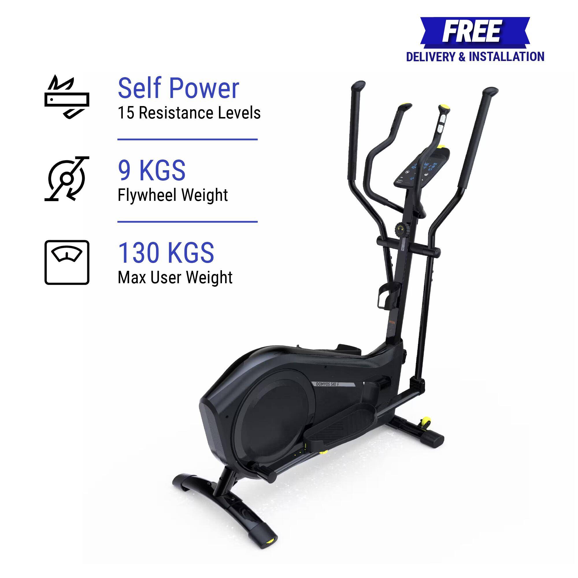 Elliptical with 9kg Flywheel, Smart, Self-Powered, Supports upto 130kg - Black -  1