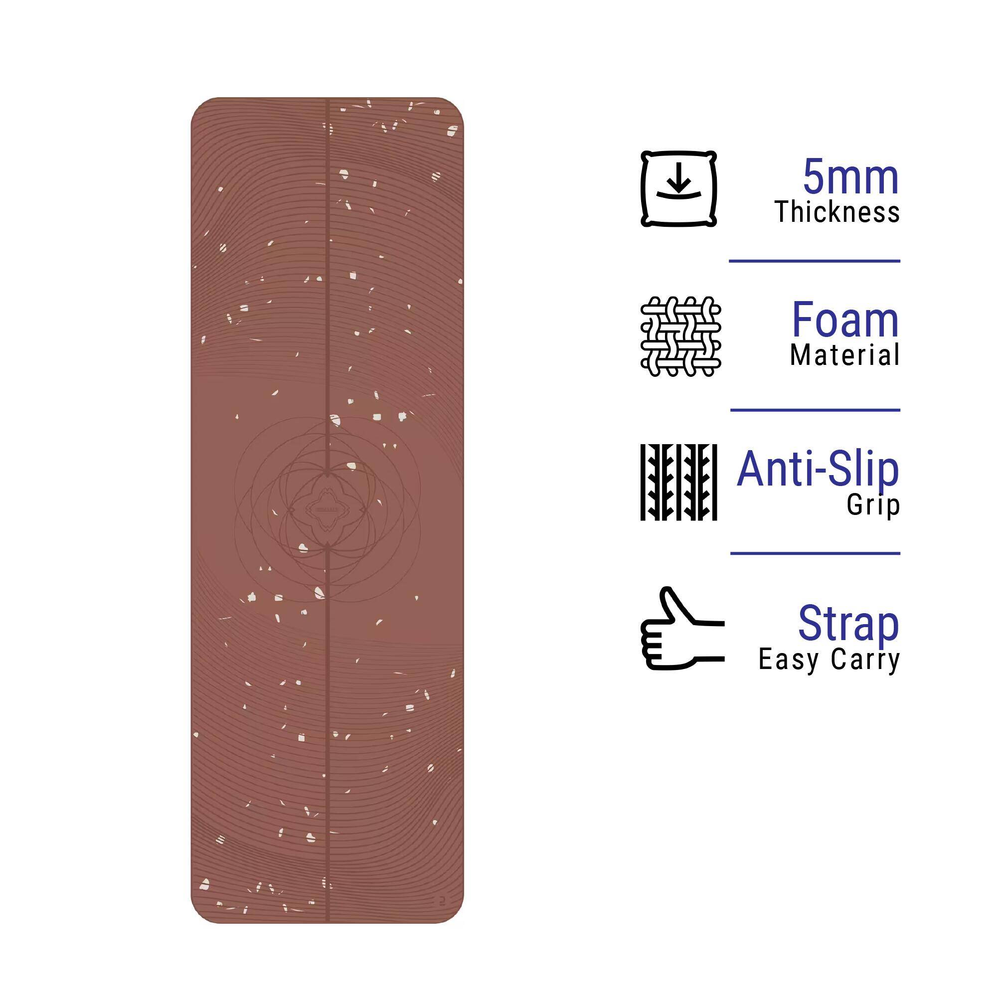Yoga Mat, 5 mm thick, 185 x 61 cm, Lightweight, TPE - Terracotta, Dynamic