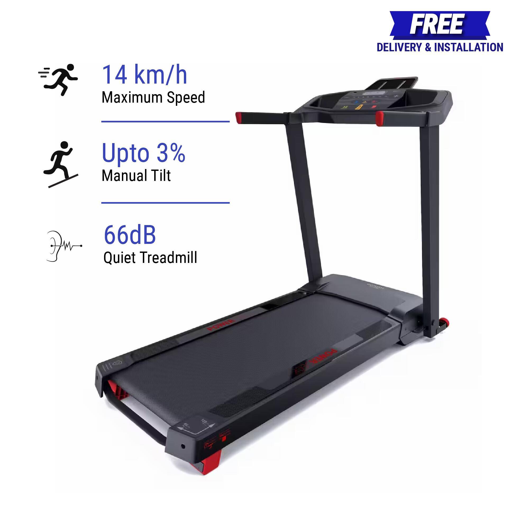 Smart Foldable Treadmill Upto 14 kmph, Supports upto 130kg, Run100E - Black