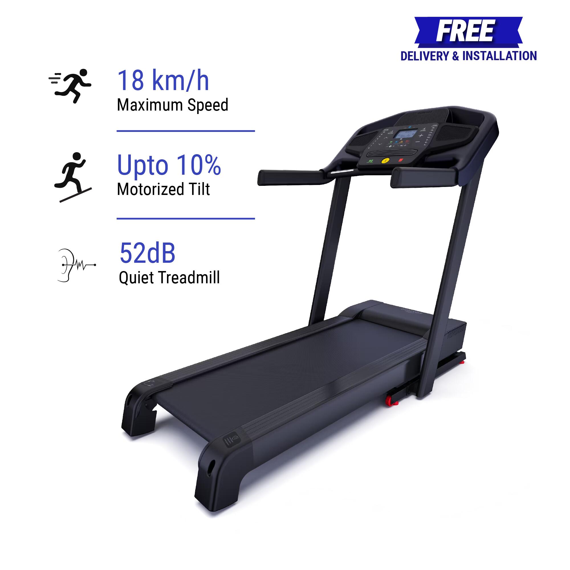 Treadmill T900D Foldable Upto 18 kmph 10 Incl Smart Low Noise Max 130 kg