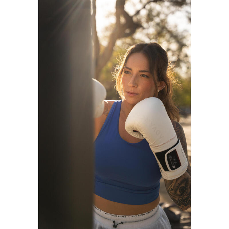 Camiseta Sin Mangas Crop Top Fitness Cardio Mujer Azul