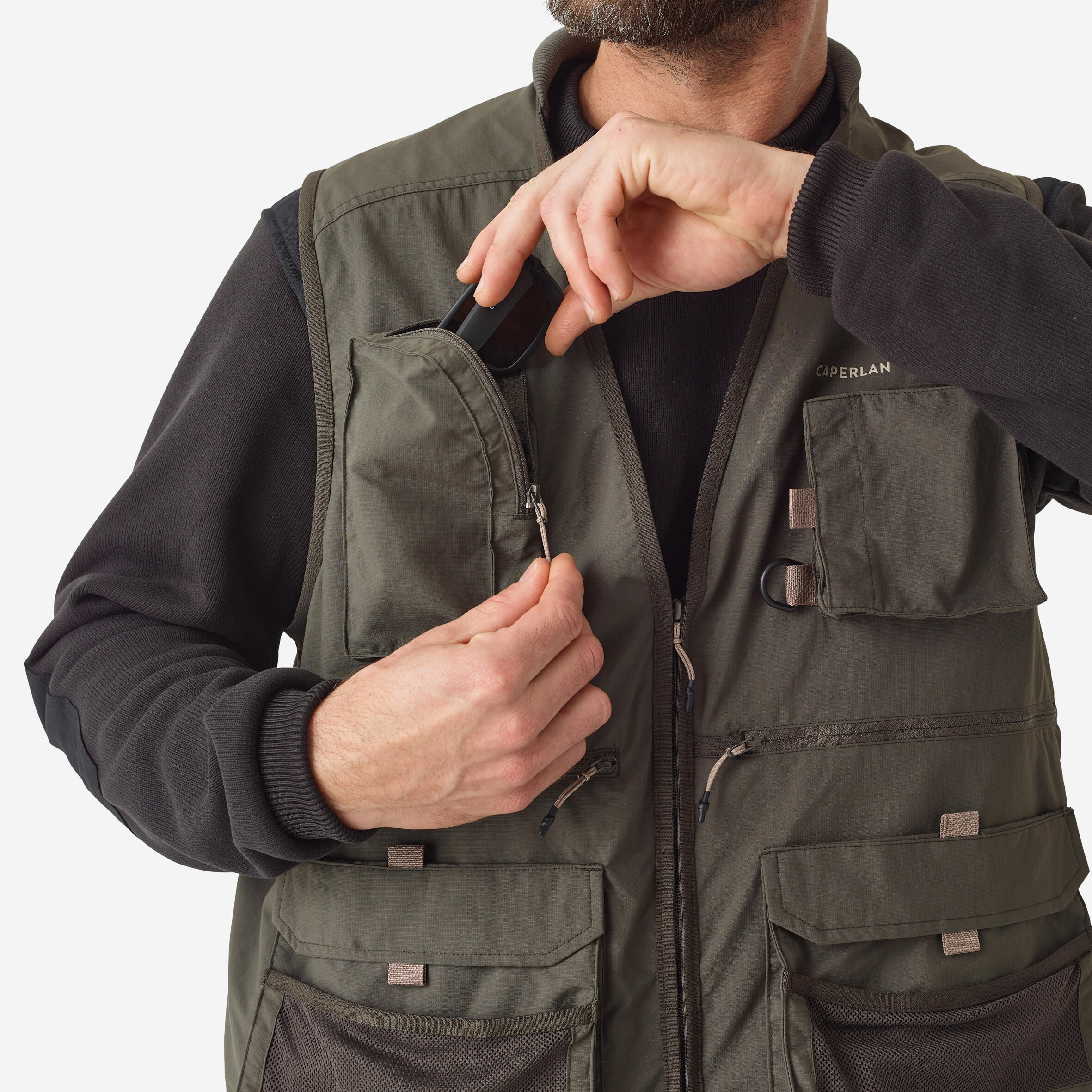 Fishing Vest - FV 100 Khaki - Khaki brown - Caperlan - Decathlon