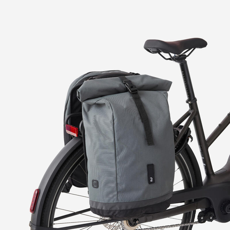 Doppel-Fahrradtasche Gepäcktasche Rucksack für Gepäckträger 27 Liter grün/grau 